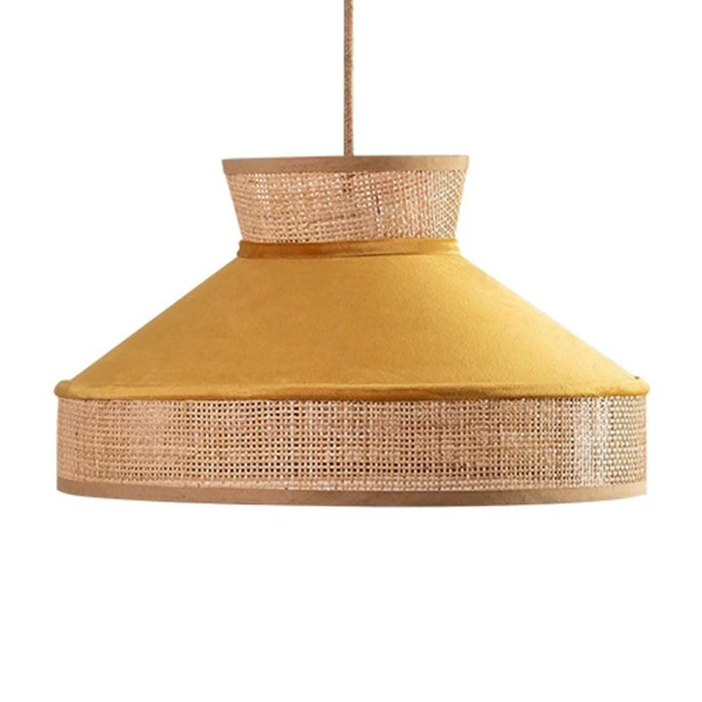 LQZCXMF Japanese Wabi-sabi Style Rattan Hanging Lamp 17.7in Bedroom Green Linen Lamp Shade Dome Adjustable Nightstand Chandeliers E26 Base for Loft Coffee Shop Foyer Natural Wicker Lighting Fixture