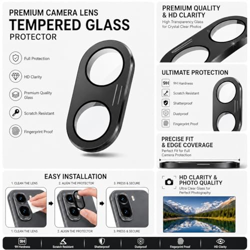 Image of FIRST MART Tempered Glass for Vivo X200 FE 5G with Black Camera Ring Guard & Installation Kit | HD Clear Edge-to-Edge Screen Protector, Scratch Resistant, Case-Friendly | Pack of 1