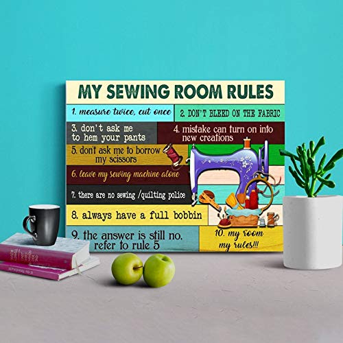BCTS My Sewing Room Rules Measure Twice Cut Once Home Living Metal Sign Metal Sign 8X12 inch