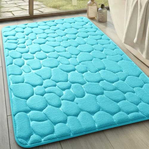 YIHOUSE Memory Foam Bath Mat Cobblestone Bathroom Rugs Super Water Absorbent Bath Mats for Bathroom Machine Washable Bath Rugs(24 x 36,Teal) - image 1