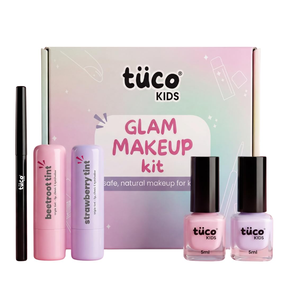 Tuco® Kids Organic Glam Makeup Box for Girls | Safe Makeup Kit | Birthday Gift for 4 5 6 7 8 9 10 11 12-16 Years Old | Non-Toxic Kids Lip balm, Kajal and Nail Paint-image-16