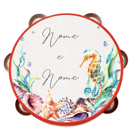 Pandereta personalizada de 18 cm – Caballito y conchas – Idea regalo para bodas, eventos y ocasiones especiales – Personalizable (1)