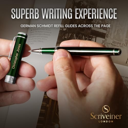 Scriveiner British Racing Green Personalisierter Stift - Atemberaubender Grüner Lack Luxus Tintenroller Mit Chrom-Finish, Schmidt Tinte, Bestes Graviertes Tintenroller Geschenkset, Custom Name Gravur
