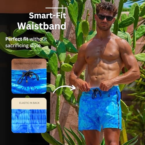 Tucann Men's Trunks 5" Compression Liner Quick Dry Zipper Pocket Chlorine Resistan 4 Way Stretch Printed Swim Shorts 5
