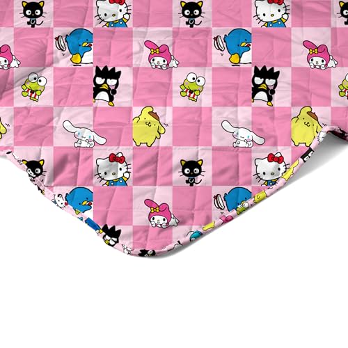Image of Northwest Hello Kitty & Friends Reversible Quilted Throw, Kawaii Checkered Pattern, Comfy Throw, for Anime Fans, Game Room, Chair or Couch, 60 x 80 Inches