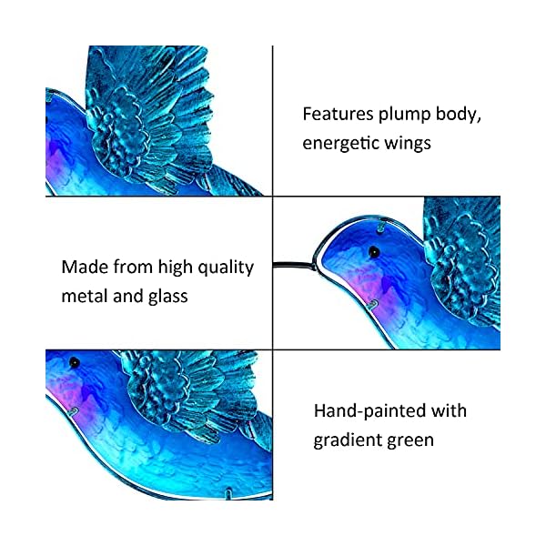 Johns studio metal hummingbird wall decor bathroom glass art iron sculpture outdoor hanging decoration for home bedroom garden patio porch or fence blue  urban country home decor