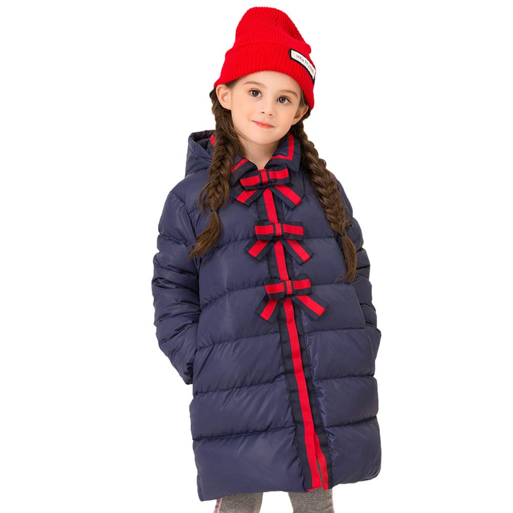 Piumino Lungo per Bambina, Cappotto Imbottito Staccabile, Top Esterno Antivento Decorato con Fiocco