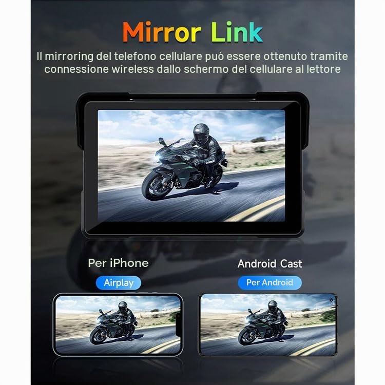 7 "IPS Touch Screen Portatile Carplay Screen per Moto Wireless Car Play & Android Auto Navigazione GPS Moto Navigazione GPS CarPlay (Player)
