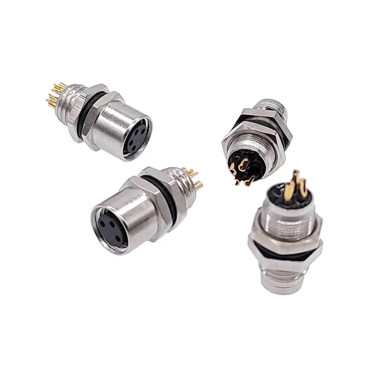 1Pc M8 Panel Back Mount Sensor Connector Flange Socket Threaded Coupling Male&Female A Type 3 4Pin(Male 3pin)