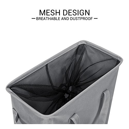 Zero Jet Lag Slim Laundry Hamper With Handles Collapsible Laundry Basket Thin Dirty Clothes Basket Narrow Laundry Bag Foldable Dirty Cloth Hamper 45L (21 Inches,Grey) #TOP3