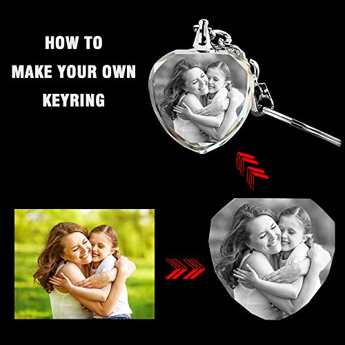 Qianruna Personalized Custom Laser Engraved Etched Crystal Glass Heart Keychain Key Rings For Gifts #TOP1