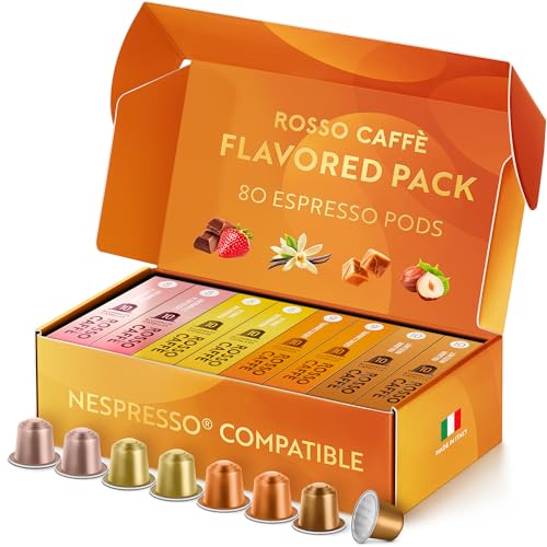 ROSSO CAFFÈ Nespresso Kapseln 80 Stück Aromakaffee Reserve Edition, 4 Premium Geschmacksrichtungen Mixpaket, kompatibel mit Nespresso Original Maschinen, Made in Italy