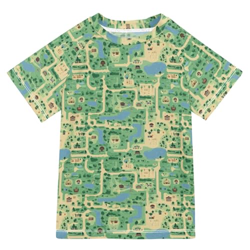 Boy Bathing Suit Short Sleeve Girls Rash Guard Top 3T Game Map