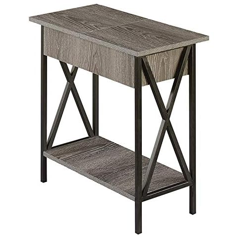 Convenience Concepts Tucson Flip Top End Table with Charging Station and Shelf, Weathered Gray Cover