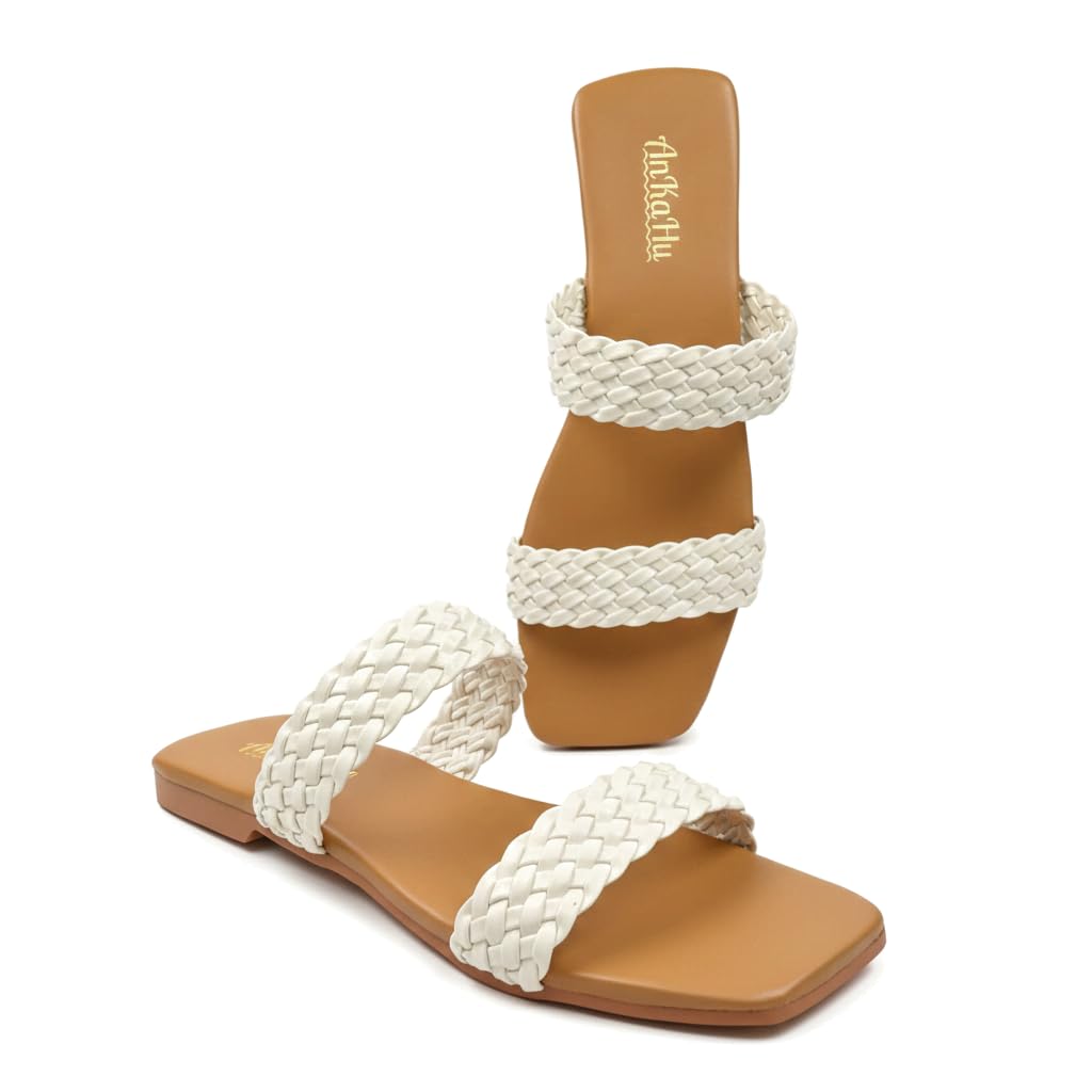 flats for women stylish flip flop girls slippers white black mehndi green footwear sandals under 300 | Braided Two-Strap Flat Slides-image-40