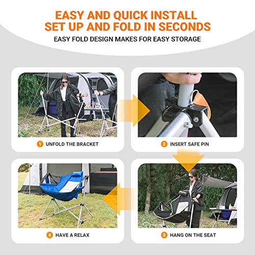 Kingcamp Hammock Camping Chair Swinging Rocking Chair For Adults Lawn Beach Camp Outside Portable Folding Chair Hold Up To 264Lbs With Adjustable Back Support Carrying Bag Cup Holder(Blue/Grey-2 Pack) #TOP4