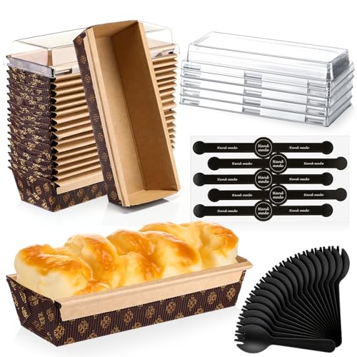 Baderke 20 Pcs Paper Loaf Pans 8x2.5 Inch 1lb with Lids Spoons