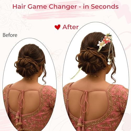Image of TEMPERIA (1pc) Hair Bun Stick for Women & Girls | Chinese Juda Hair Accessories for Women for Wedding & Party | Elegant, Lightweight, Durable & Easy to Use (Multicolor)