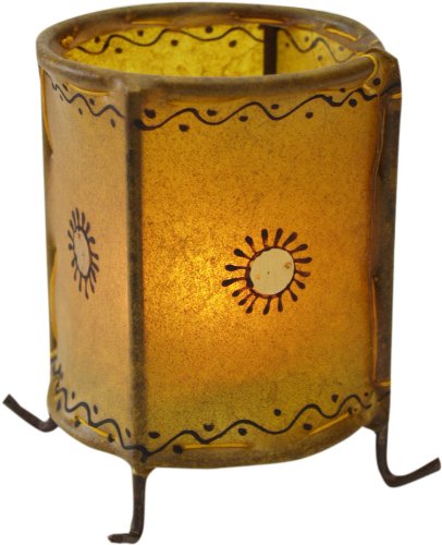 Portacandele In Pelle Con Motivo Henna - 13x9x9 Cm, Design Orientale, Per Tealight - Foto 5