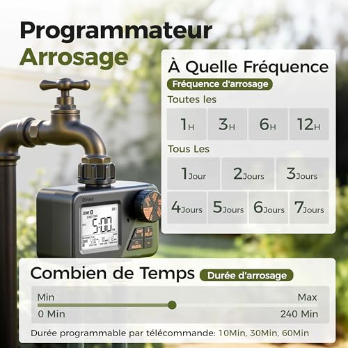 Minuteur arrosage 2 voies Diivoo RF avec télécommande programmable IP66 - 6