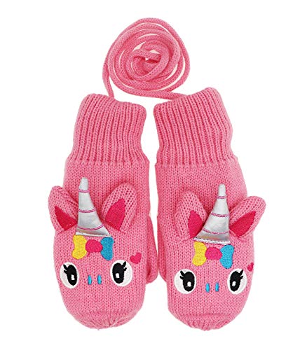 Toddler Boys Girls Winter Warm Knit Mittens with String Kids Baby Soft Thick Fleece Lined Gloves