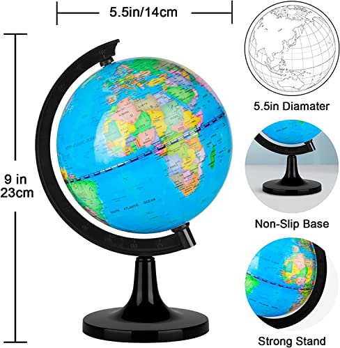 Wizdar-55-World-Globe-for-Kids-Learning-Educational-Rotating-World-Map-Globes-Mini-Size-Decorative-Earth-Children-Globe-for-Classroom-Geography-Teaching-Desk-Office-Decoration-55-inch