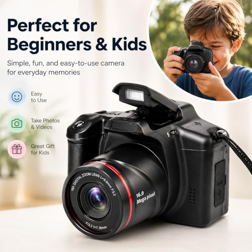 Image of Acuvar 16MP Digital Camera Mini SLR Style Compact Camera with 32GB SD Card, Card Reader, Card Holder 2.4 inch LCD 16X Zoom CMOS Sensor - Point and Shoot Vlogging Camera for Photography YouTube Camera