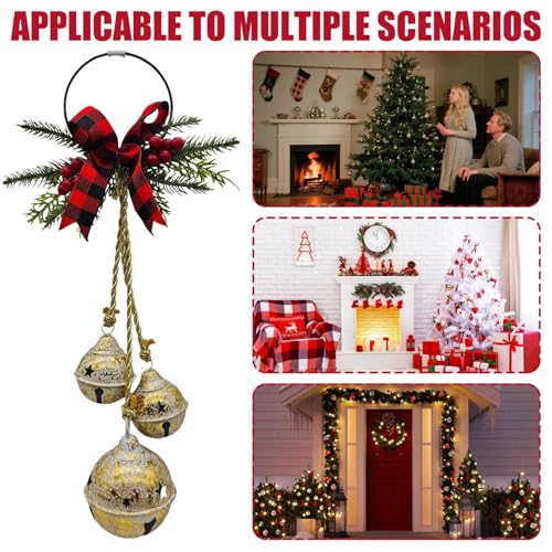Cloches de Noël avec nœud en métal rustique pour décoration de porte