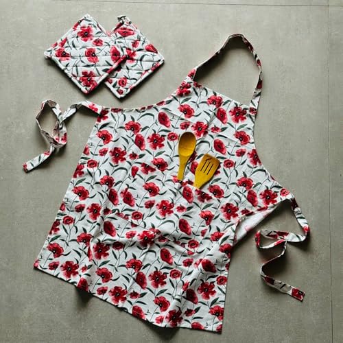 Image of Oak & Lily 100% Cotton Kitchen Apron | Fully washable with large front pocket | European quality | Made for Indian sizes