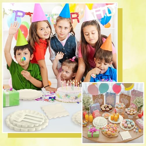 image for NatNarr 96 Pcs Beige Paper Plates and Napkins Party Supplies Ivory Dis