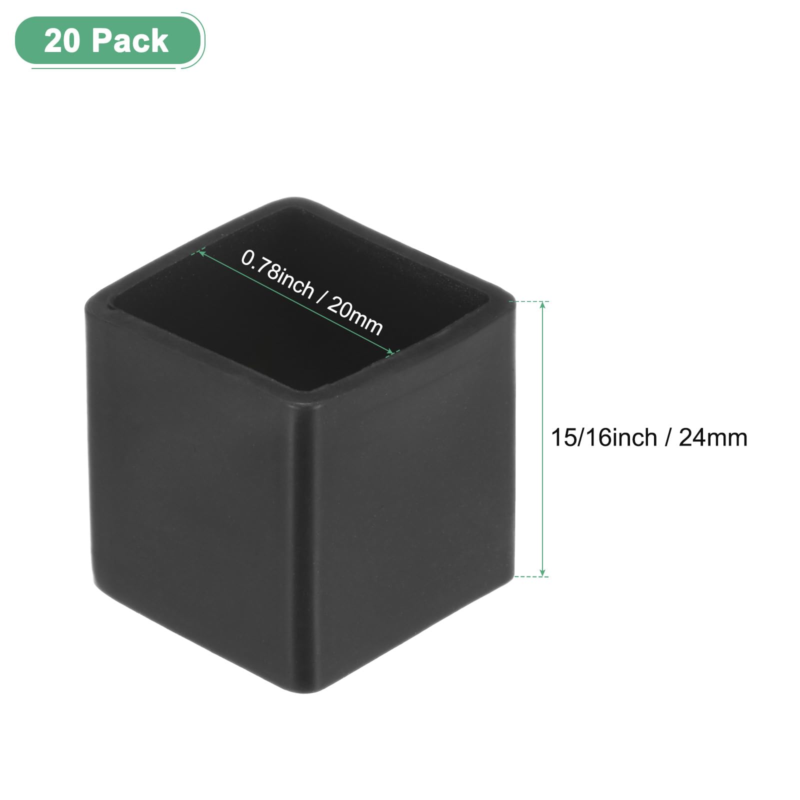 M METERXITY 20-Pack Square Chair Leg Caps, 0.78" (20mm) PVC Chair Leg Floor Protectors for Chairs/Table/Bed - Image 3
