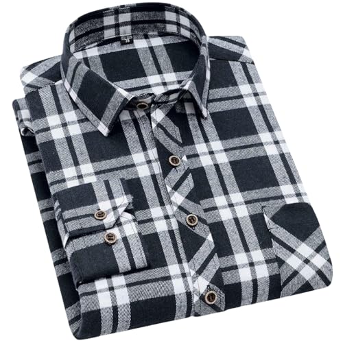 Chemise à manches longues décontractée à carreaux pour homme en coton