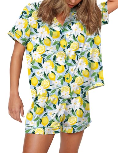 Image of SHESHOW Satin Pajamas for Women Set Preppy Animals Pjs Short Sleeve Shorts 2 Piece Loungewear Sets XS-XXL