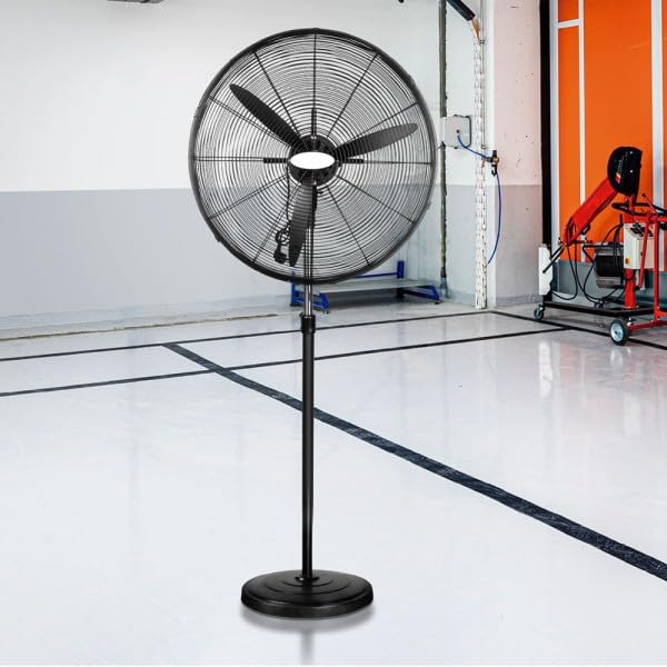 Bilake Ventilador de Pie Industrial Tormenta Metal | Altura Regulable 155-185cm | Motor AC 3 Velocidades | Oscilante y Fijo | Cabezal Orientable | Talleres y Naves (280W | 81Ø cm)