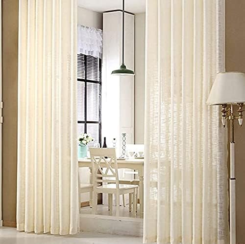Solid Linen Beautiful Luxury Semi Sheer Curtains Window Treatments Tulle Gauze Rod Pocket Voile Curtains Panels for Kids Baby Room Bedroom Balcony(1 Panels, W 100 x L 84 inch, Yellow)