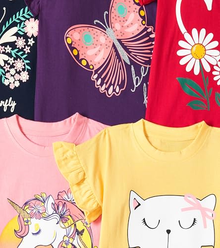Image of T2F Girls Cotton Printed Regular Fit T-Shirt (Pack of 5)