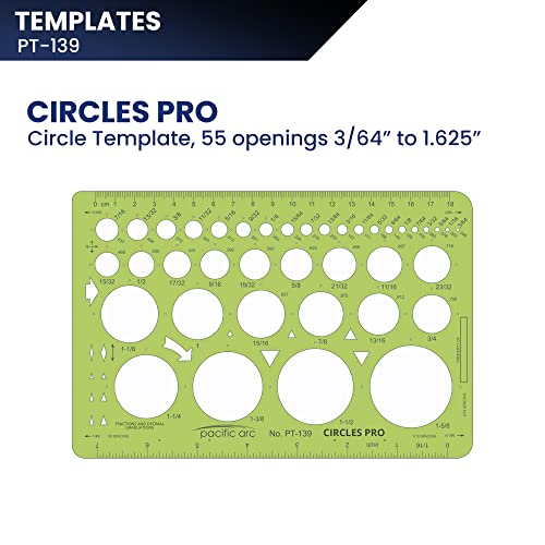 Image of Pacific Arc Circle Template - 55 Shapes from 3 /64 inch to 1.625 inch - Drawing Aid Stencil for Professional or School Work - Size 6.375 inch x 9.75 inch