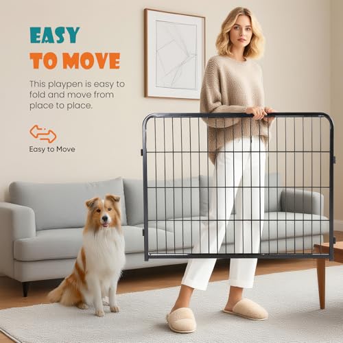 Image of NEWBULIG Dog Playpen Indoors 8 Panels 24 inch for Small and Puppy Dogs Portable and Foldable Pet Fence with Door Heavy Duty Metal Dog Exercise Play Pen for Outdoor Yard