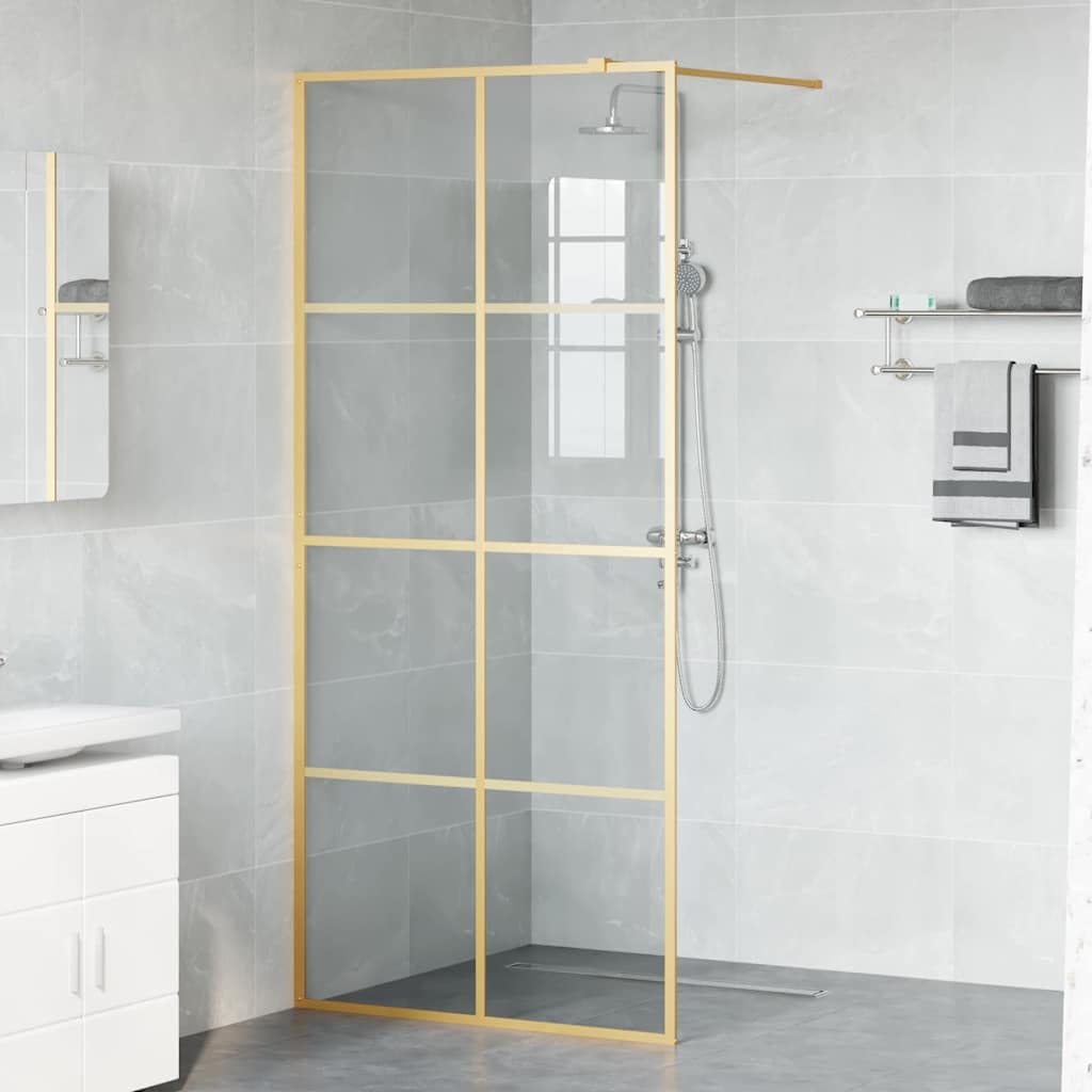 IKAYAA Mampara Ducha Fija 90 x 195 cm Panel Pantalla Fijo Ducha de Vidrio ESG - Mamparas de Ducha Fija con Cristal Templado 5 mm - Mampara Fija Dorado