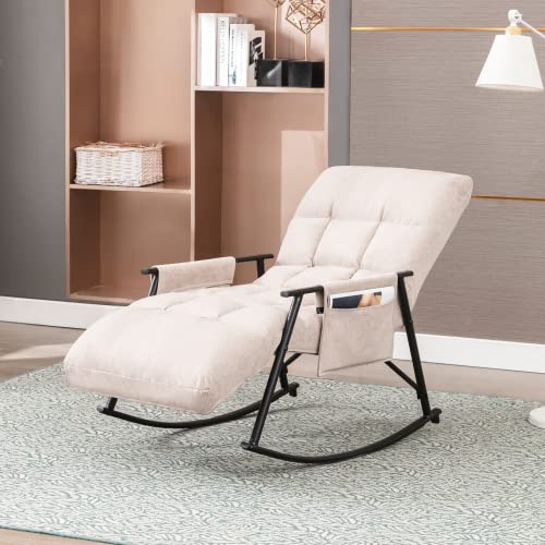 Mjkone Rocking Chair, Modern Adjustable Rocking Chair Nursery, Stylish Rocking Armchair Lounge Sofa Chair, Lie Or Sleep Lazy Chair Glider Chair For Living Room/Bedroom/Balcony/Courtyard, Beige #TOP24