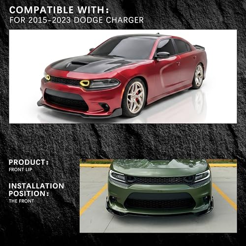 Front Bumper Lip Compatible with 2015-2023 Dodge Charger SRT Sport Style AMPP Front Bumper Lip Spoiler Air Chin AMPP Design Body Kit Splitter Black ABS - Image 3