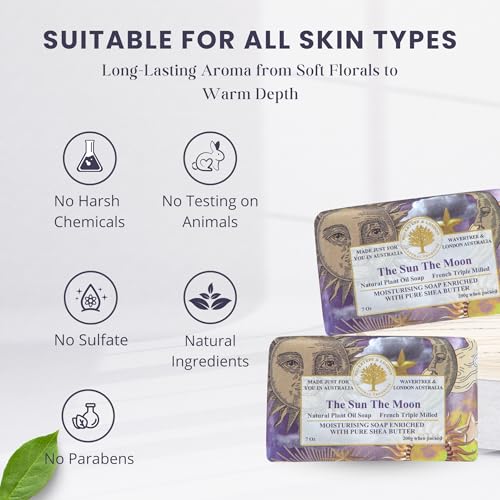 Image of Wavetree & London The Sun The Moon Soap Bars, 7 Oz Triple Milled Fancy Soap
