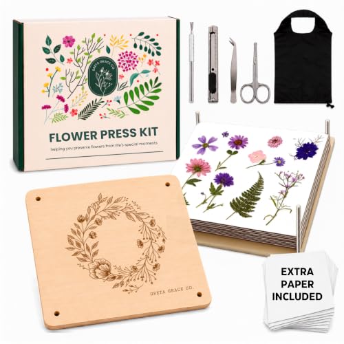 Extra Large Flower Press Kit | 11x11 10 Layers Wooden Pressing Boards Tools & Bag | Crafting Kits for Adults & Kids | DIY Pressed Flower Plant Preservation Kit | Bouquet Preservation | Great Gift