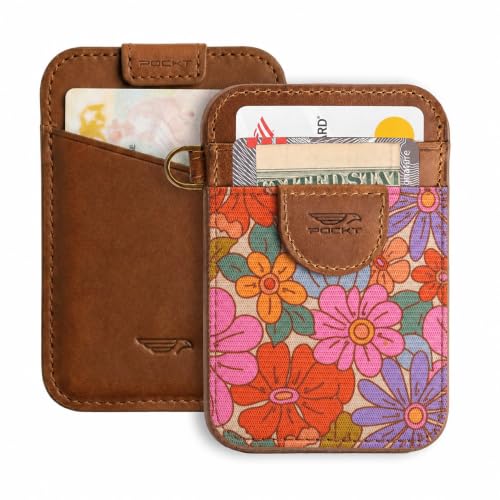 Image of POCKT Slim Card Holder Wallet For Men and Women - Minimalist Front Pocket Wallet Elastic Credit Card Holder Genuine Leather RFID Blocking Card Case Wallets | Wildflower