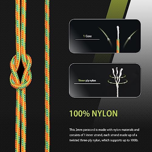 Abma Cord Paracord 100 lbs 2mm 100% Nylon 30M - Spring, Multi Color-spring, 30 Meters - Image 3