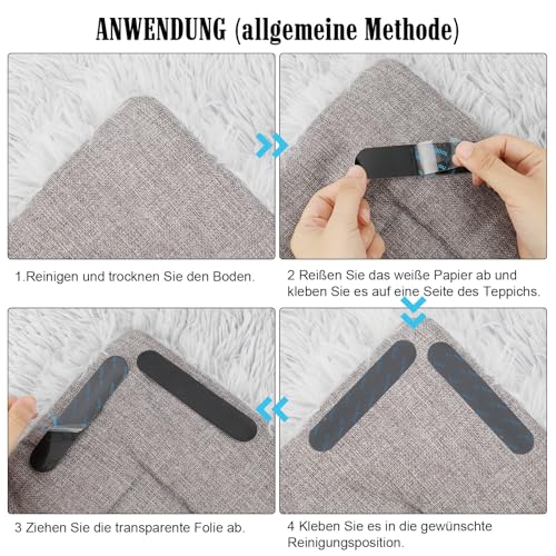 32 Antirutschmatten für Teppiche, 16 Herzförmige Teppich Antirutschunterlage + 8 Anti Rutsch Teppichunterlage + 8 Dreieck Teppichstopper Rutschmatten - Waschbar, Wiederverwendbar