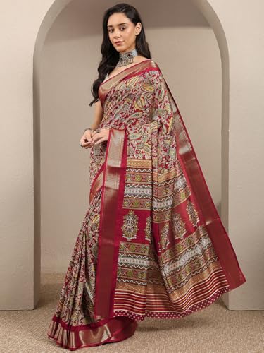 Image of Libas Printed Silk Blend Saree for Women With Unstitched Blouse Piece | Traditional Saree for Festive & Wedding