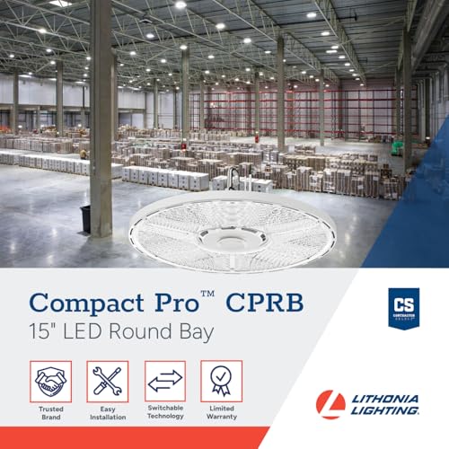 Image of Lithonia Lighting White Round LED High Bay Light Adj Lumens, 4000K /5000K | Compact Pro Round LED Ceiling Light, Low Medium High Brightness, Cool White, Daylight (CPRB ALO14 UVOLT SWW9 80CRI DWH)