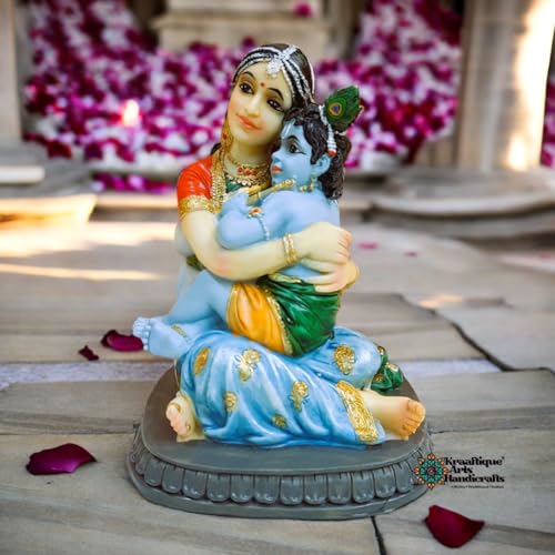 Image of Divine Yashoda Krishna Marble Idol for Janmashtami | Handmade Bal Krishna with Yashoda Statue | Home Temple Decor | Festival Gifting | Premium Marble Murti Showpiece Figurine (16 CM)