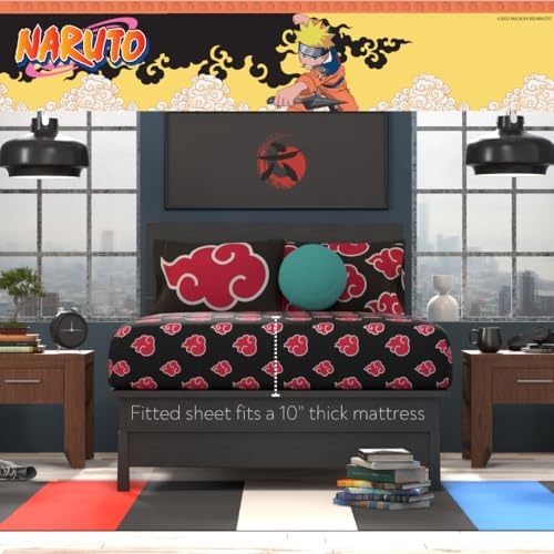 Image of Collectibles Naruto Anime Akatsuki Bedding 7 Piece Super Soft Reversible Comforter and Sheet Set with Sham, Queen, (Officially Licensed Product) By Franco